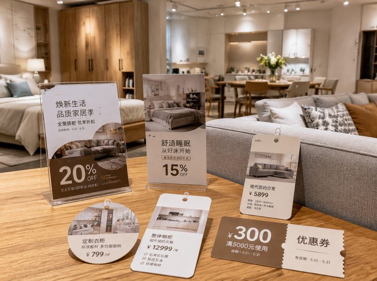 乌拉盖管理区管委会家具门店单页海报与吊牌